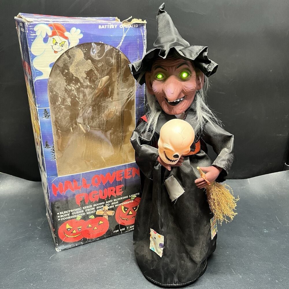 Vintage Animated Witch Halloween Figure Funny Toys 1988 Spooky Sound & Lights.